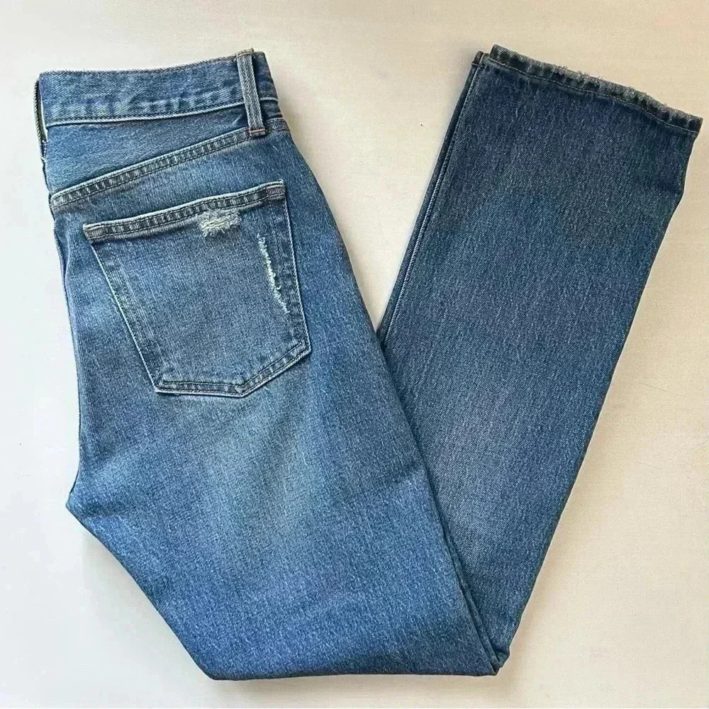 GAP High Waisted Straight Leg Jeans Cone Denim Distressed Blue Size 25 - Picture 14 of 15